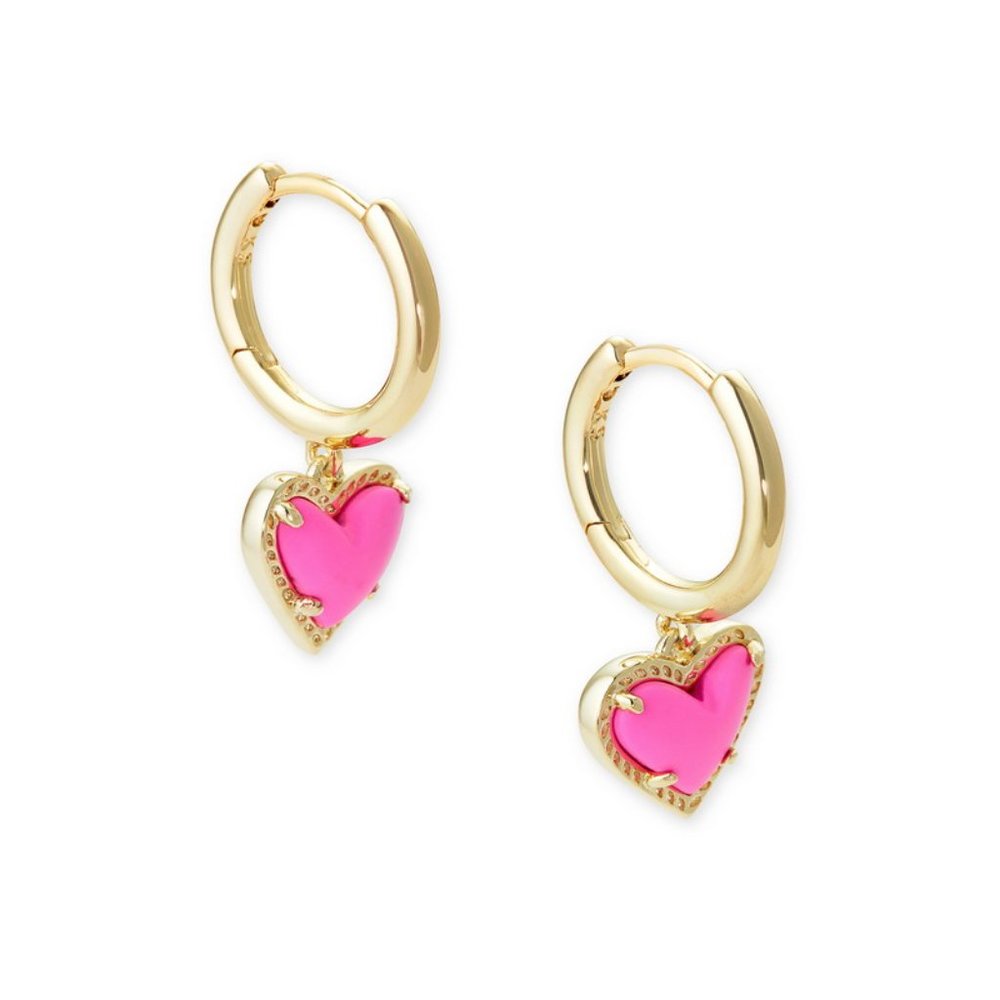 Kendra Scott Ari Heart Huggie Magenta Magnesite Earrings Gold Plated - Picture 6 of 7